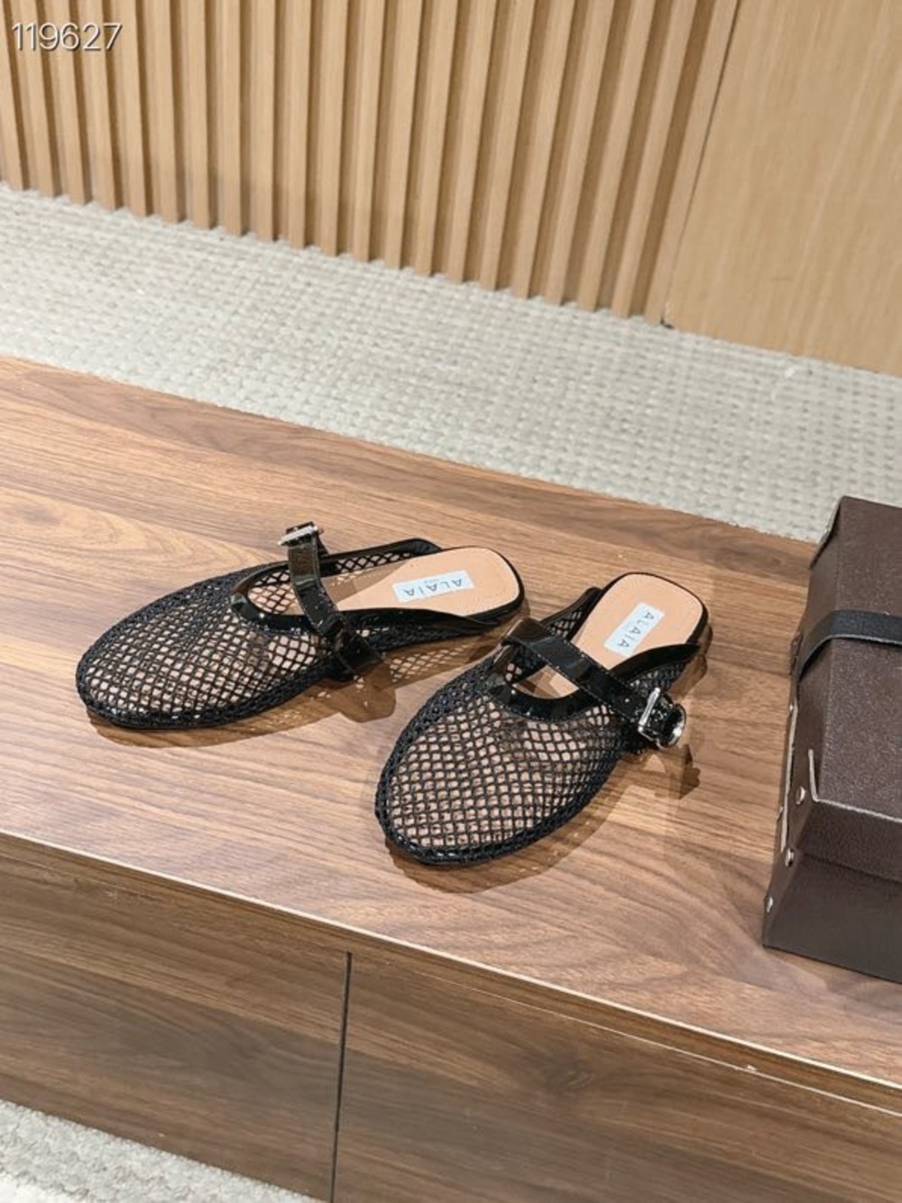 Alaia Black Mesh Buckle Mules